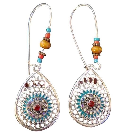 Bohemian Alloy Multi-Colored Gem Stone Drop Earrings - Picture 1 of 3